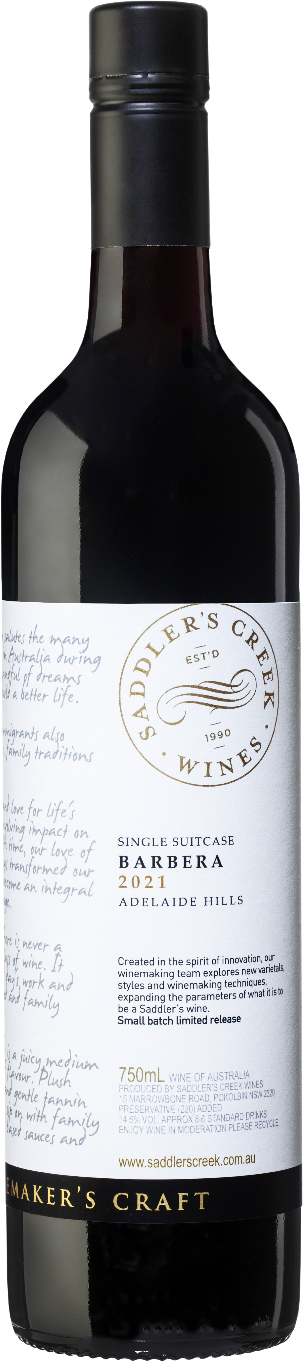 Saddler's Creek Winemaker's Craft Single Suitcase Barbera 2021